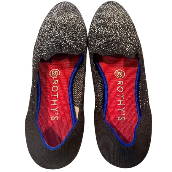 Rothys 7 Black Silver Metallic Glitter Loafers Flats Luxury Comfort Shoe Office - Picture 6 of 11